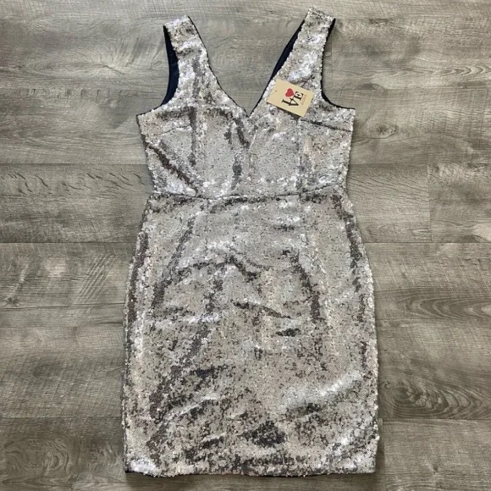 LOVE Point Silver Sequin V-Neck Mini Dress